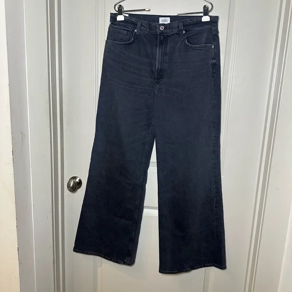 Citizens of Humanity Paloma Hi- Rise Wide Leg Baggy Black Jeans, Size 31